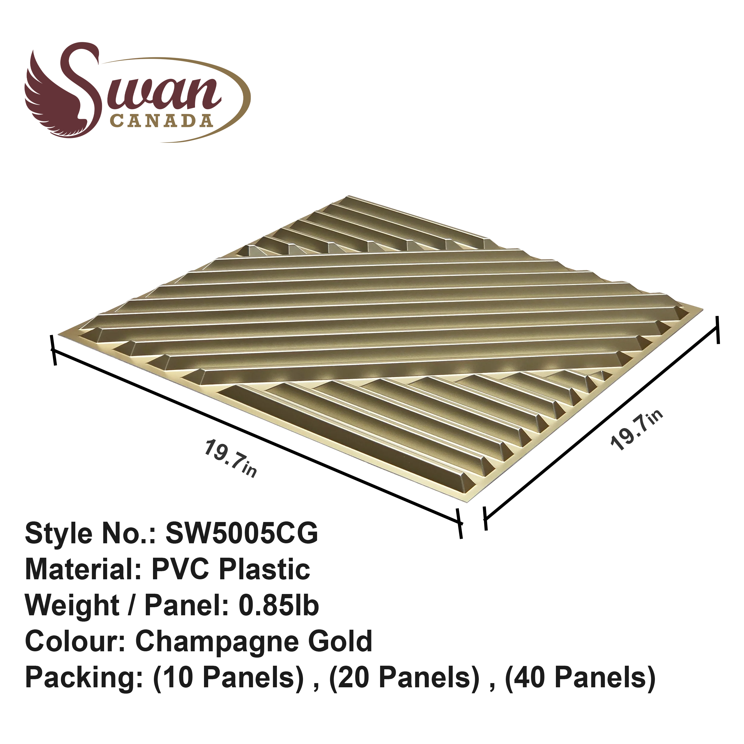 3D Wall Panels, Champagne Gold, 19.7" x 19.7" - Image 4