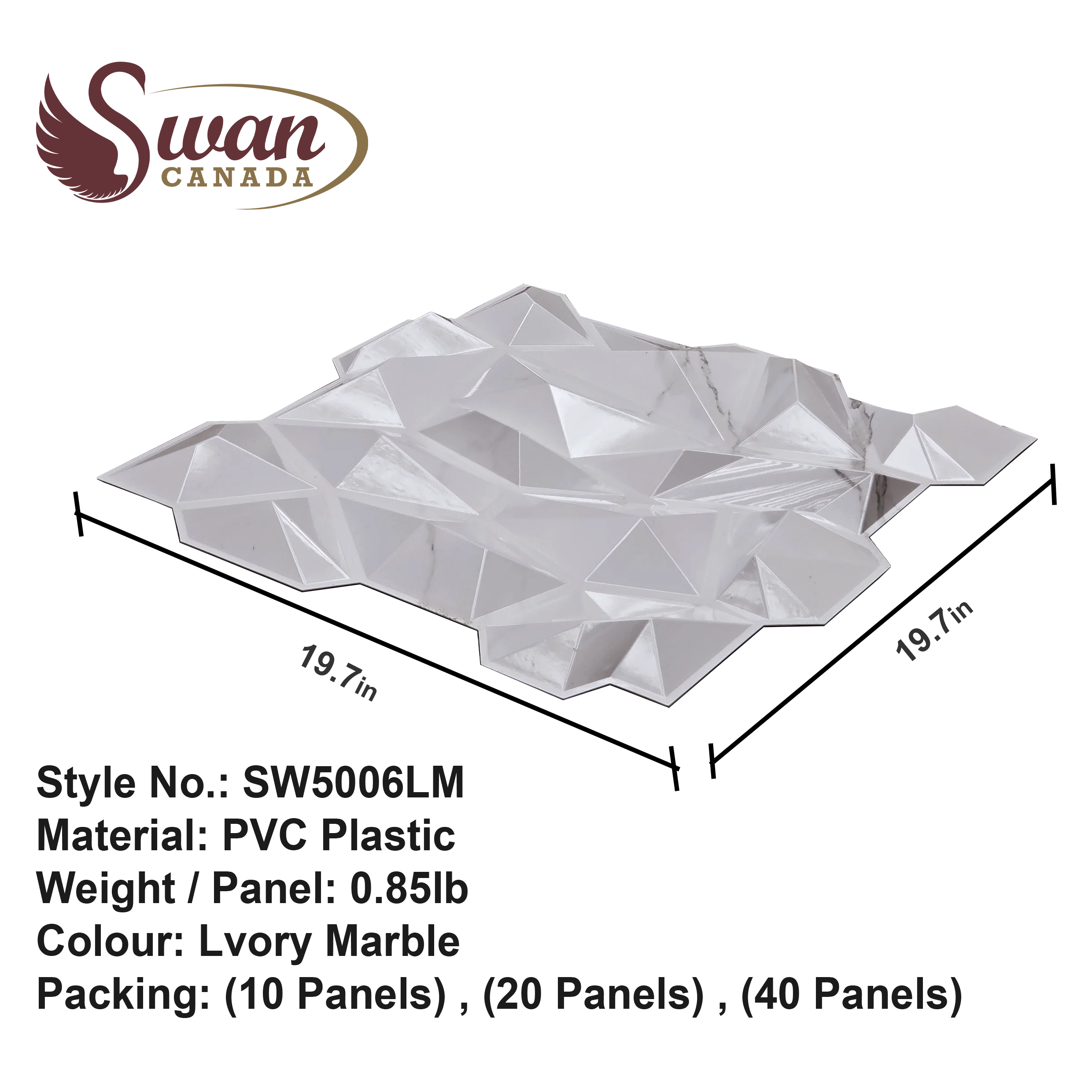3D Wall Panels, Ivory Marble, 19.7" x 19.7" - Image 3