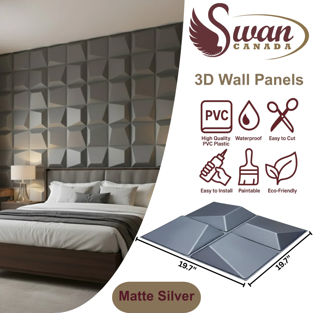 3D Wall Panels, Matte Silver, 19.7" x 19.7" - Image 2