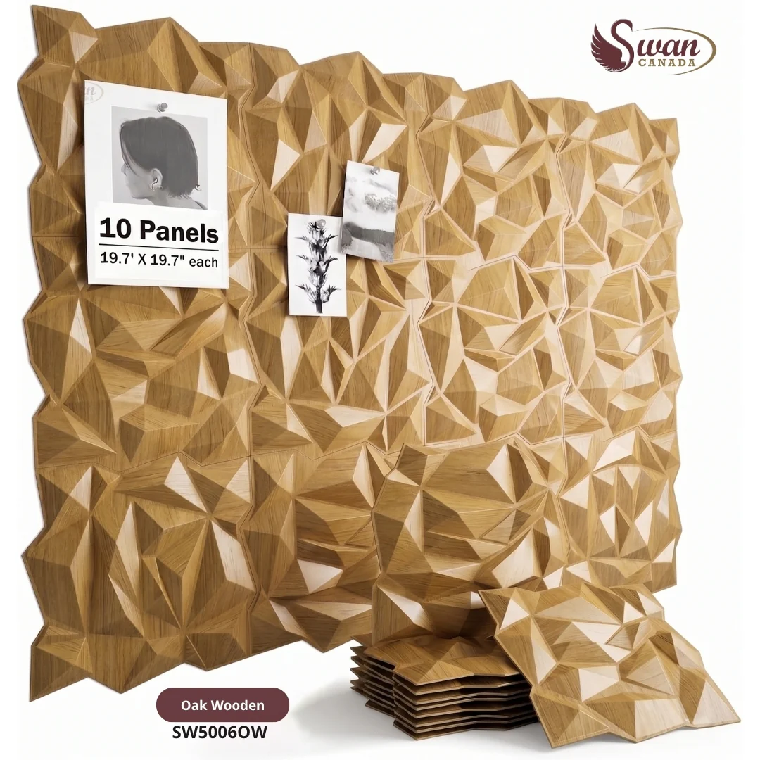 3D Wall Panels, Oak Wooden, 19.7" x 19.7"
