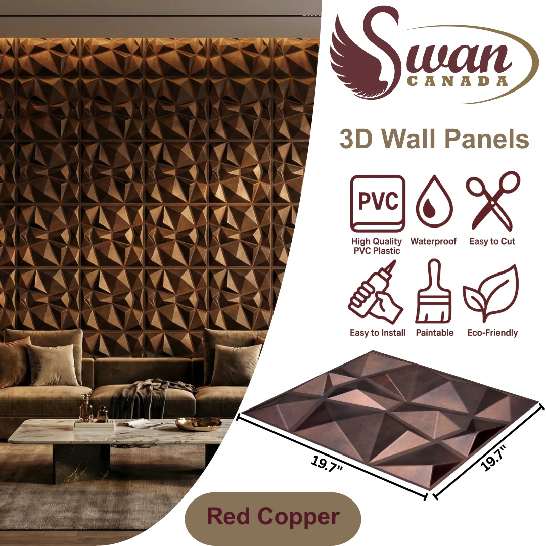 3D Wall Panels, Red Copper, 19.7" x 19.7" - Image 2