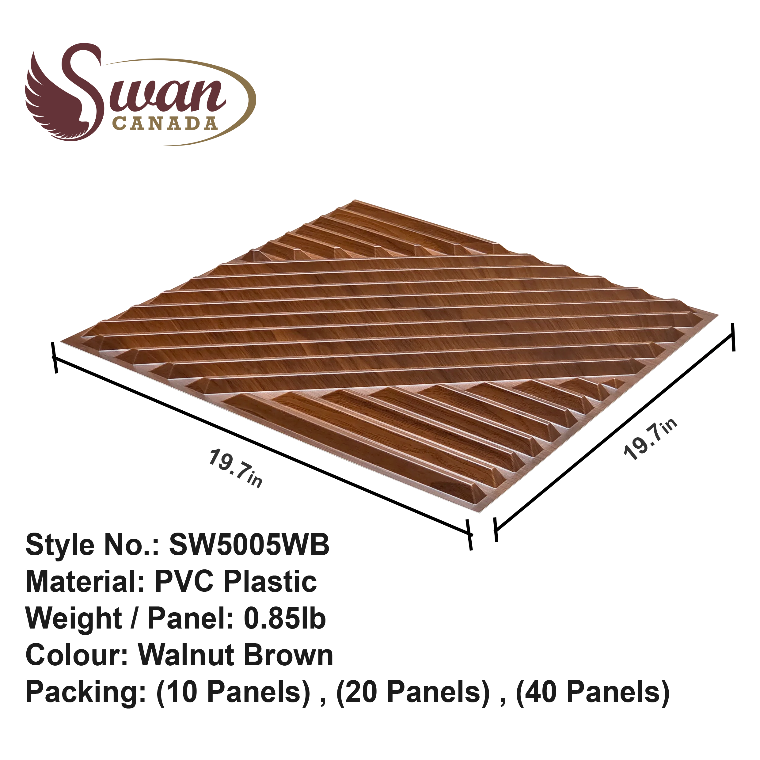 3D Wall Panels, Walnut Brown, 19.7" x 19.7" - Image 3