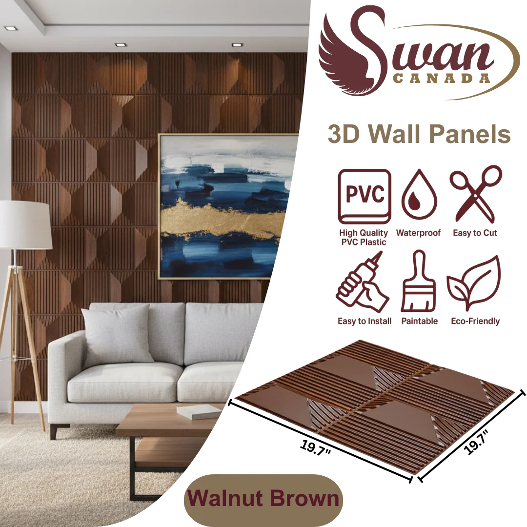 3D Wall Panels, Walnut Brown, 19.7" x 19.7" - Image 3