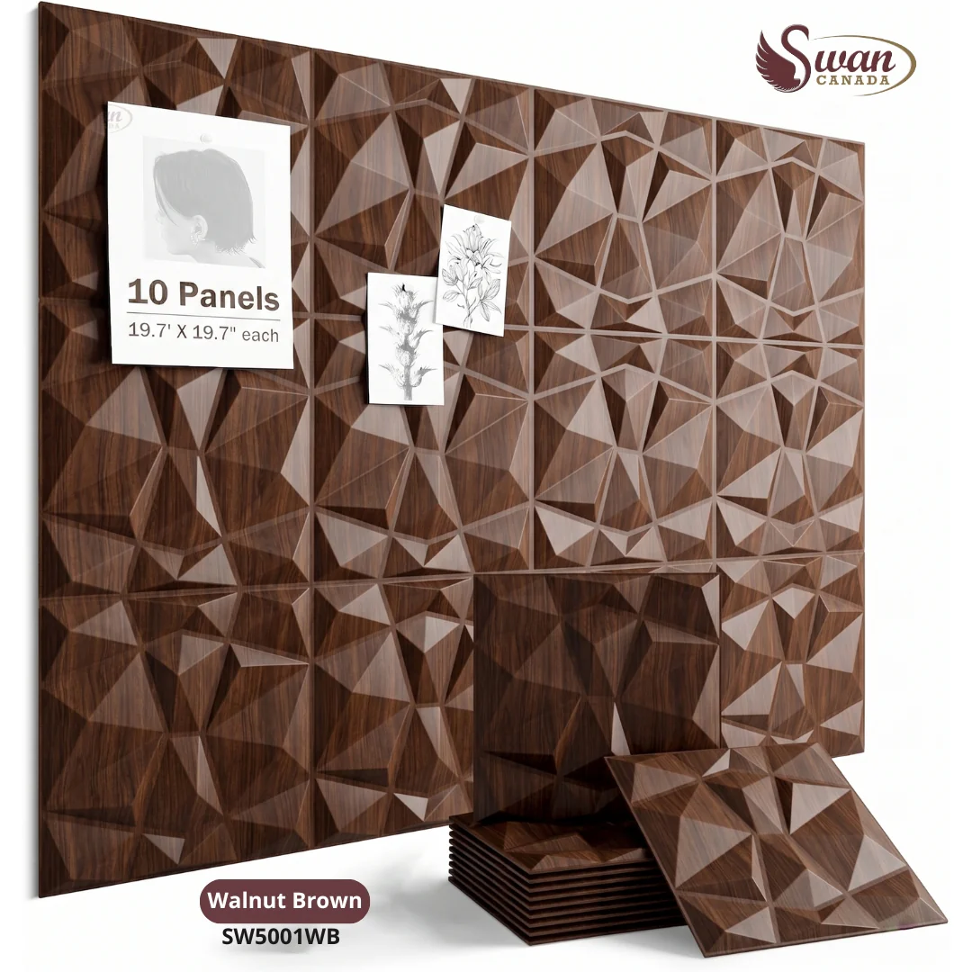 3D Wall Panels, Walnut Brown, 19.7" x 19.7"