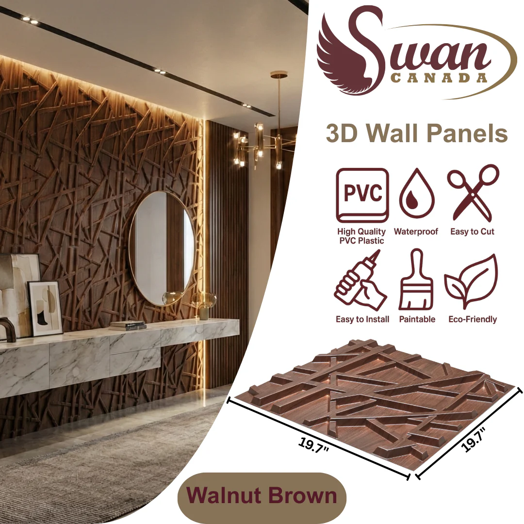 3D Wall Panels, Walnut Brown, 19.7" x 19.7" - Image 2