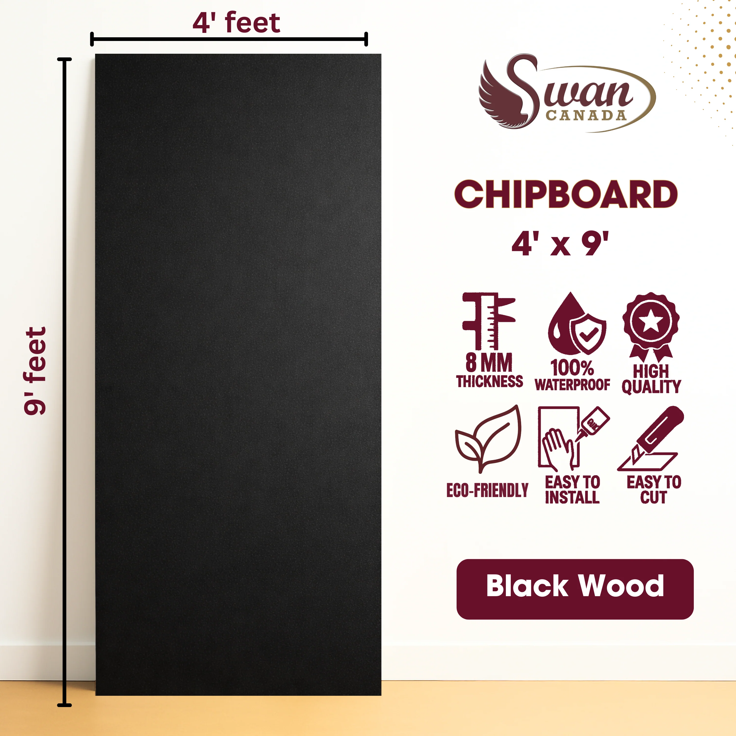 Chip Boards, Black Wood, 1 Board, 4 X 9 Feet