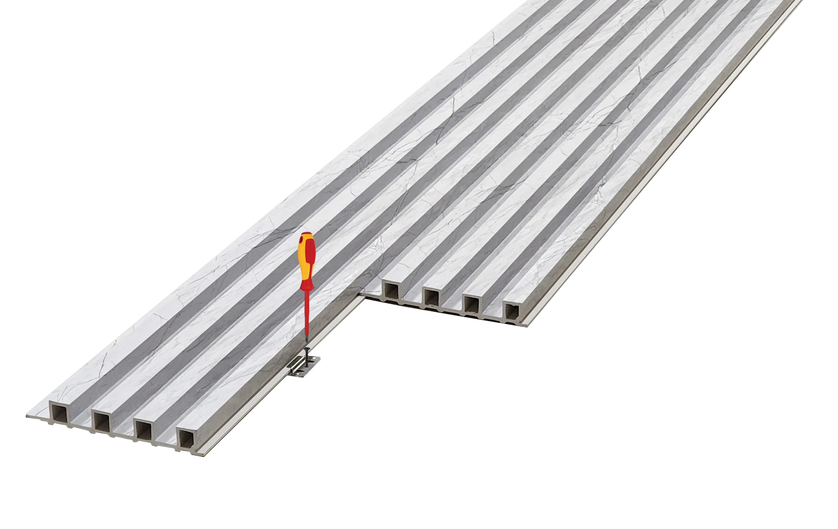 WPC Fluted Panels, Gray Sandstone, 10 Panels x 9 feet long - Image 3