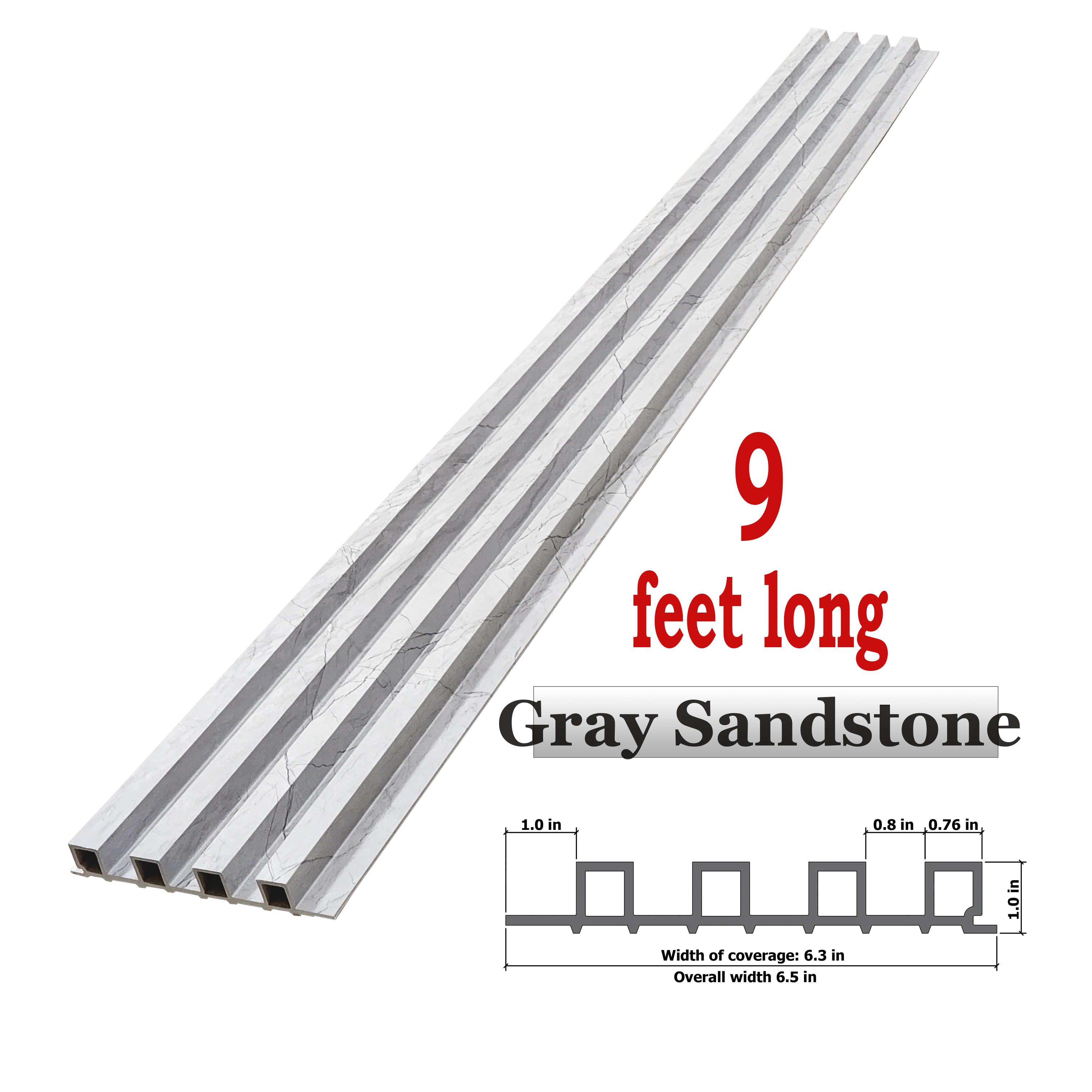 WPC Fluted Panels, Gray Sandstone, 10 Panels x 9 feet long - Image 4