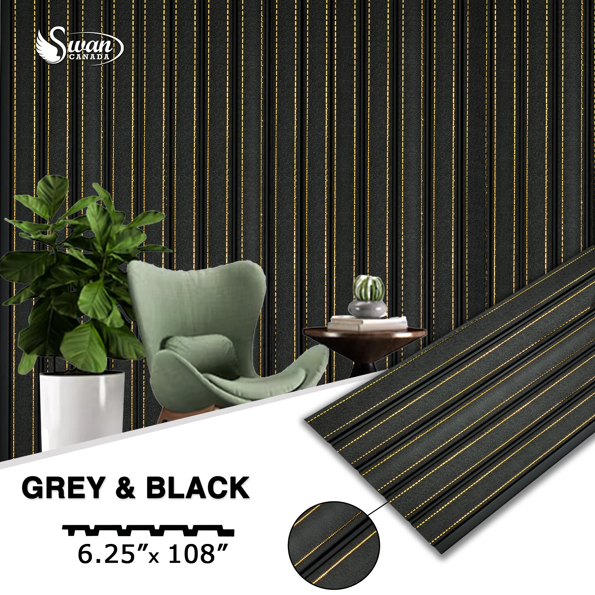 PS Fluted Panels, Gray & Black, 20 Panels x 9 feet long.