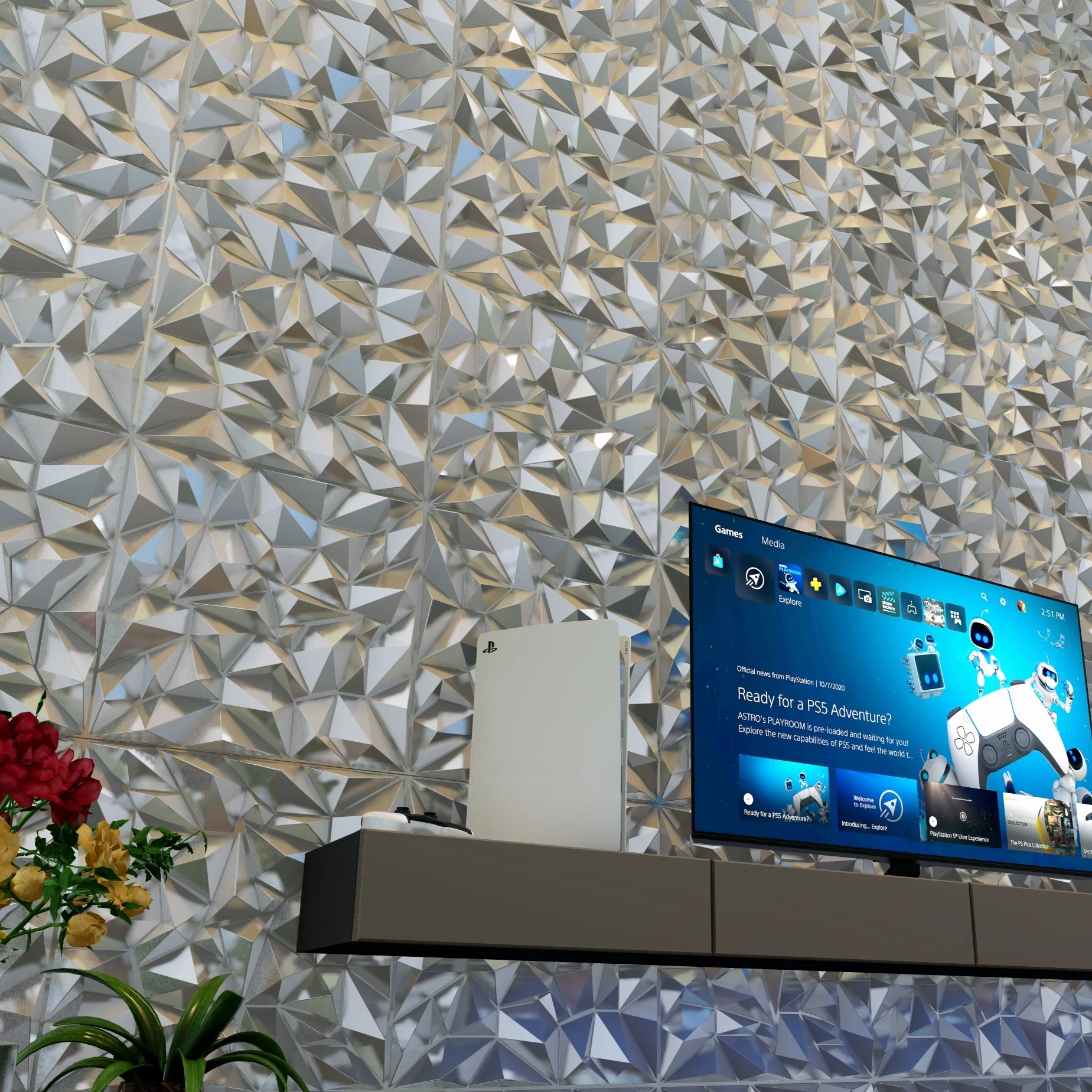 3D Wall Panels, Glossy Silver, 19.7" x 19.7" - Image 4