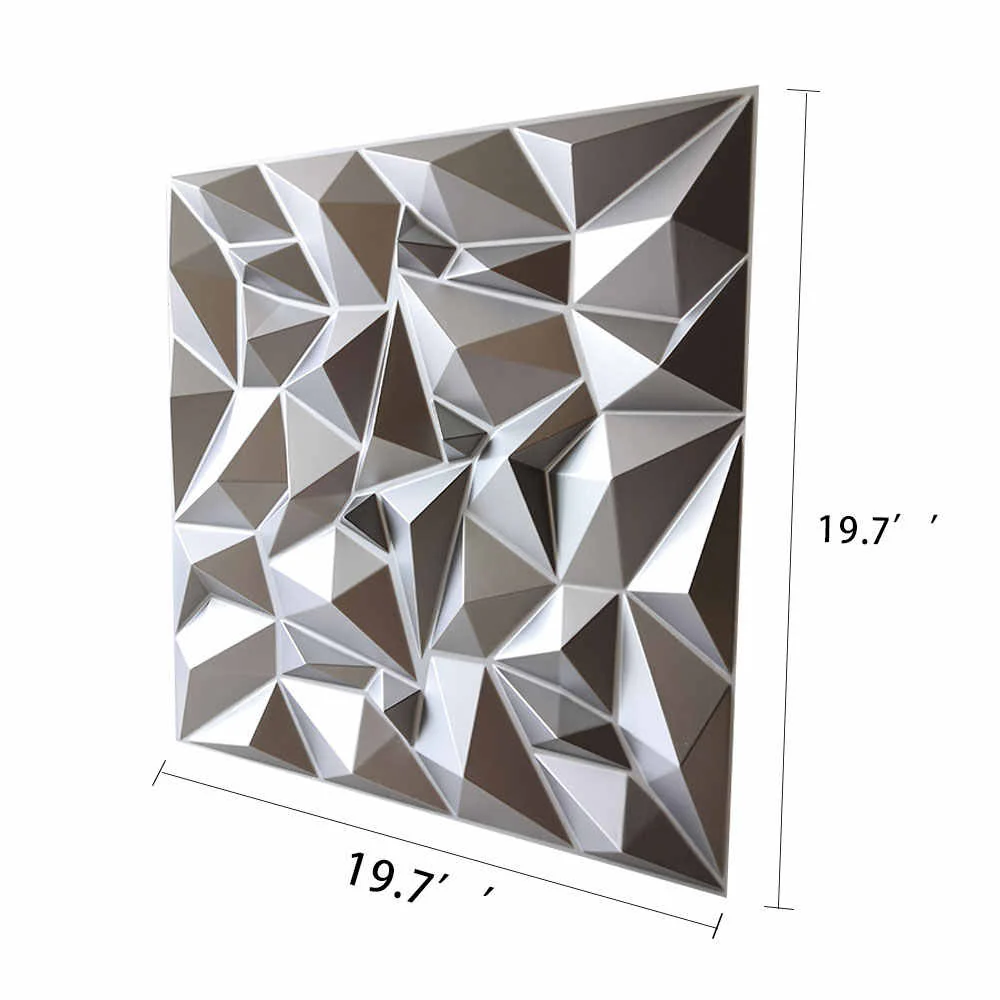 3D Wall Panels, Glossy Silver, 19.7" x 19.7" - Image 6