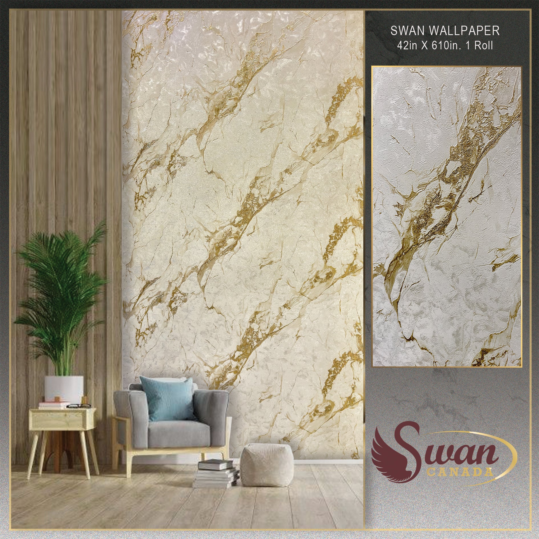 Swan Wallpaper, Marbled Veins, 42in X 610in. 1 Roll - Image 2