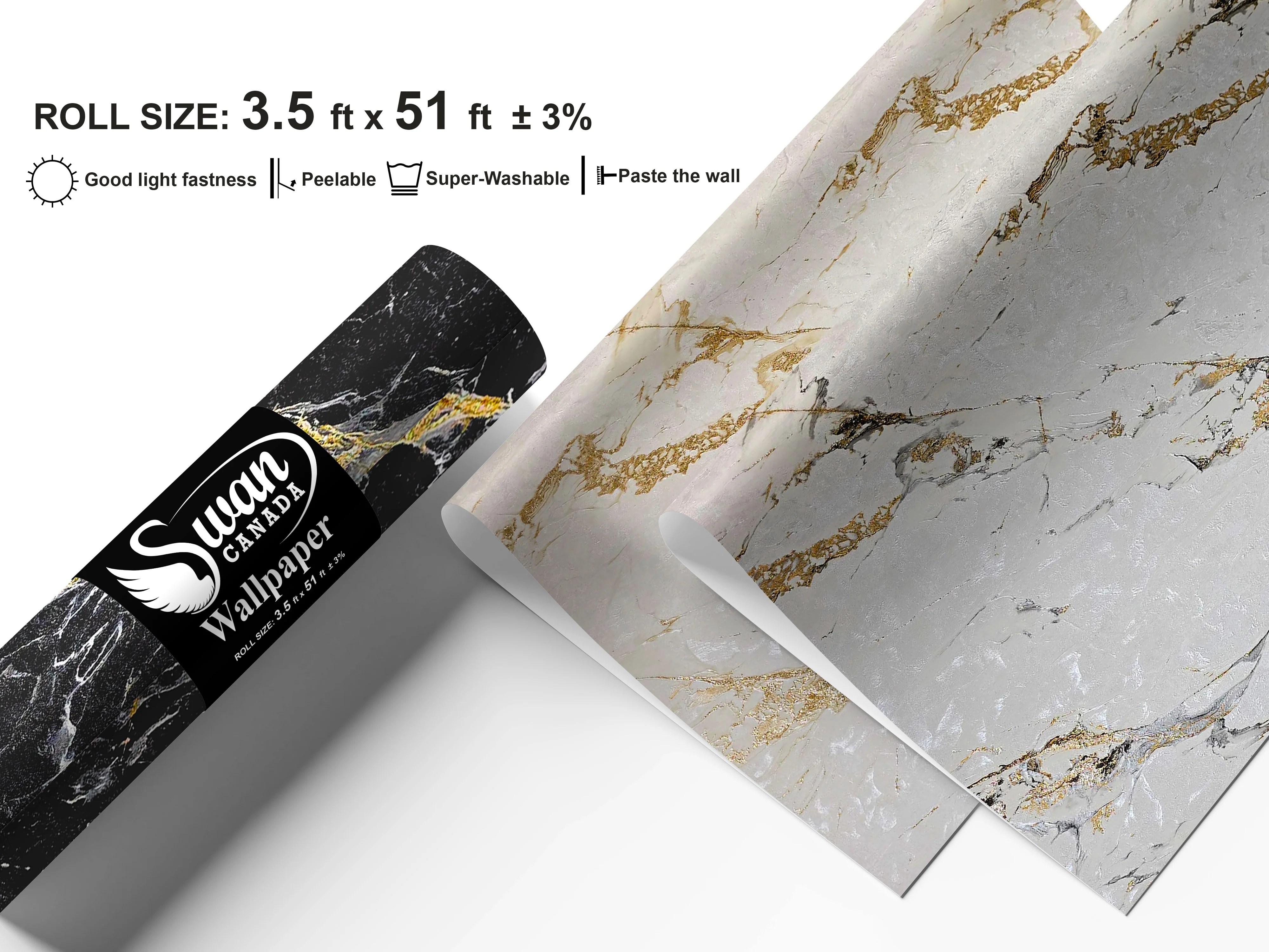 Swan Wallpaper, Marbled Veins, 42in X 610in. 1 Roll - Image 7