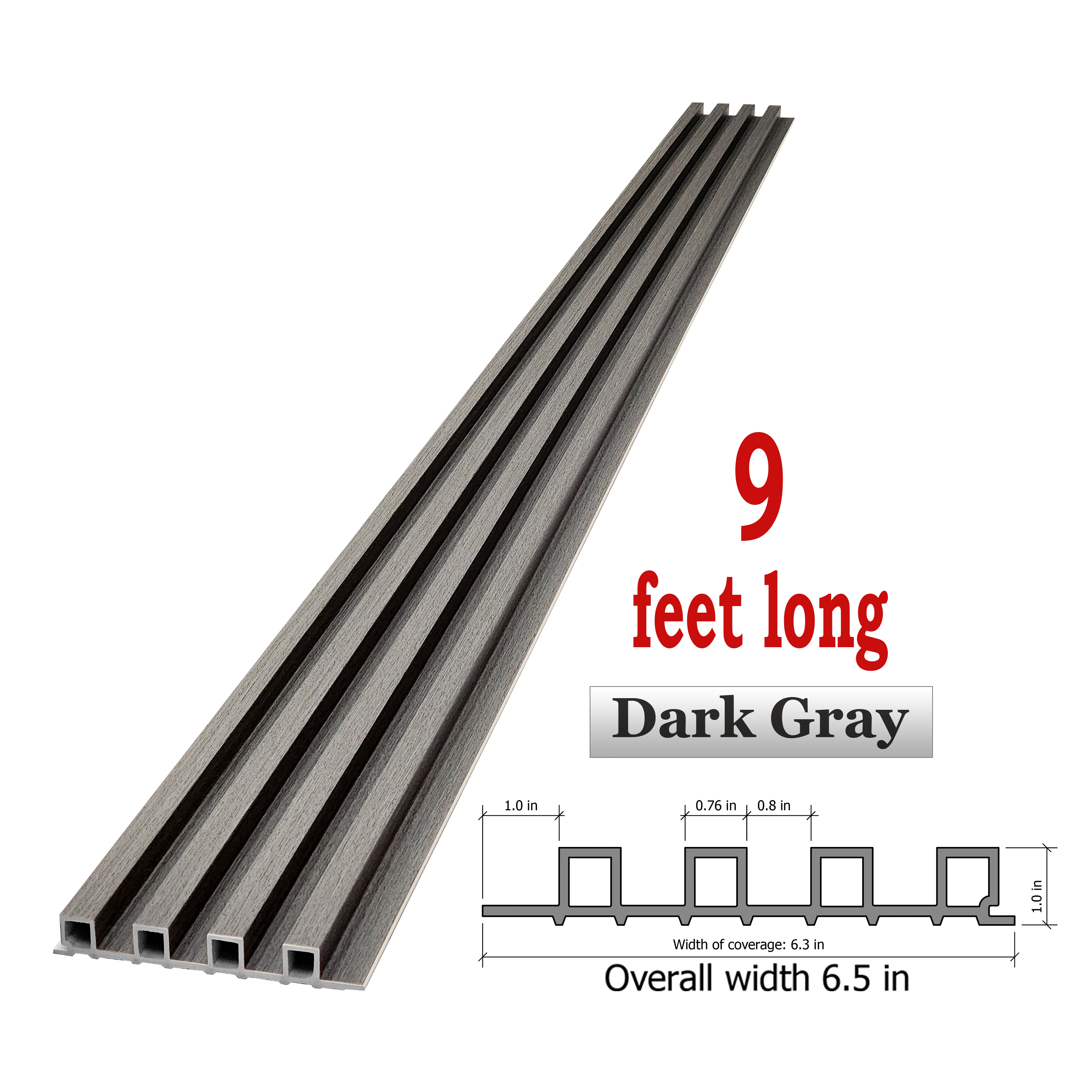 WPC Fluted Panels, Dark Gray, 10 Panels x 9 feet long. - Image 4
