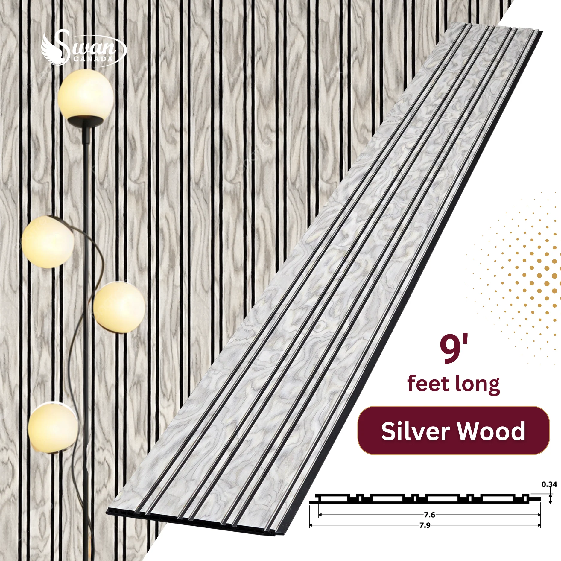 WPC Fluted Panels, Silver Wood, 10 Panels x 9 feet long.